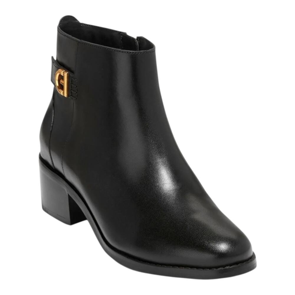 Cole Haan Women's Holis Leather Logo Side Buckle Booties Black Size 8